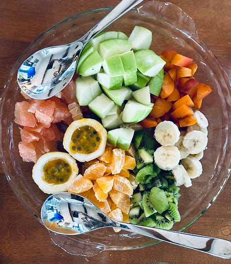 Green things. Tofu. Sushi, kale and fruit.