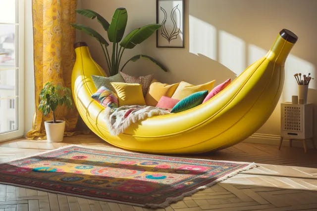 Sofa em formato de banana gerado através de IA