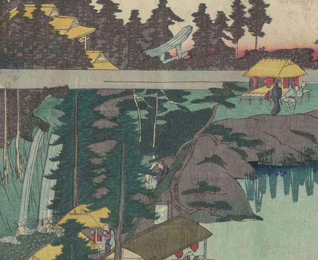 Detail of woodblock print by Utagawa Yoshimune of Jūnisō Pond in 1860 Detail of woodblock print by Utagawa Yoshimune of Jūnisō Pond in 1860