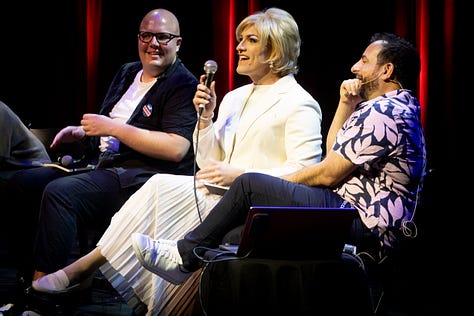 Photos of comedians on stage at the malthouse theatre peforming comedy.