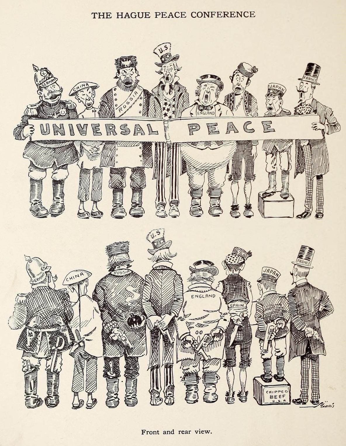 ''THE HAGUE PEACE CONFERENCE - Front and rear view'' - American cartoon ...