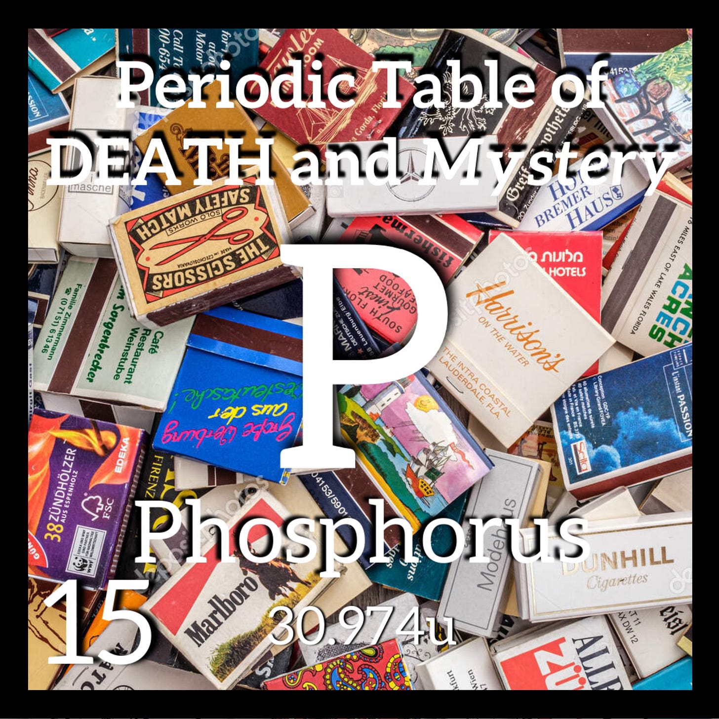 Periodic table element square for phosphorus with matchbooks Periodic table element square for phosphorus with matchbooks