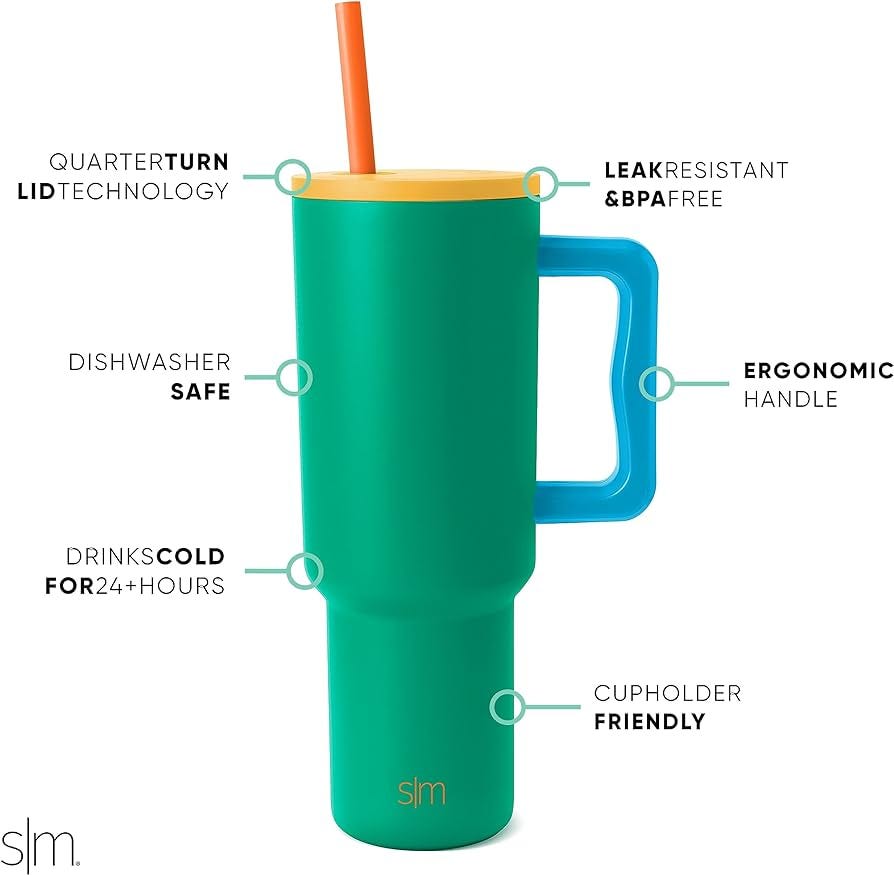 Amazon.com | Simple Modern 40 oz Tumbler with Handle and Straw Lid |  Insulated Reusable Stainless Steel Water Bottle Travel Mug Cupholder Use |  Gifts for Women Men Him Her | Trek