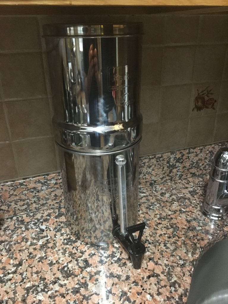 The Travel Berkey under the cabinet