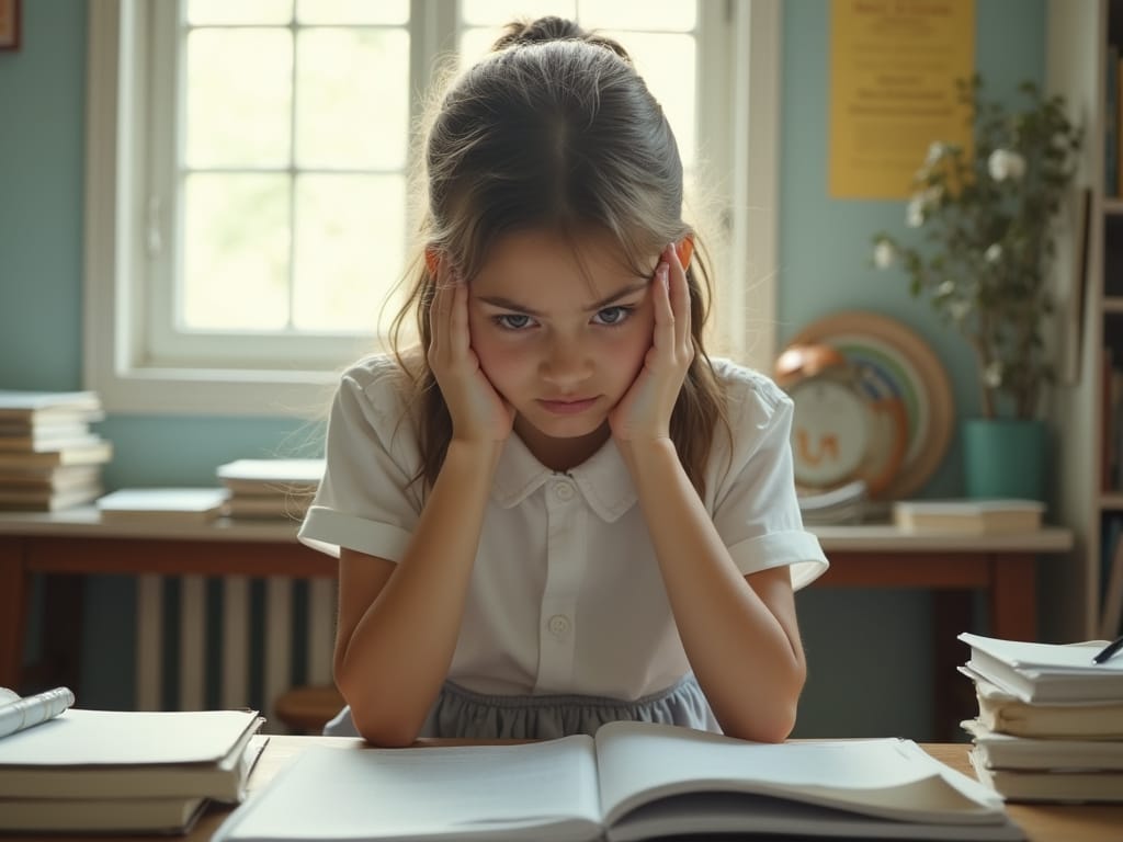 Girl is dreading taking a test because she believes she'll fail.