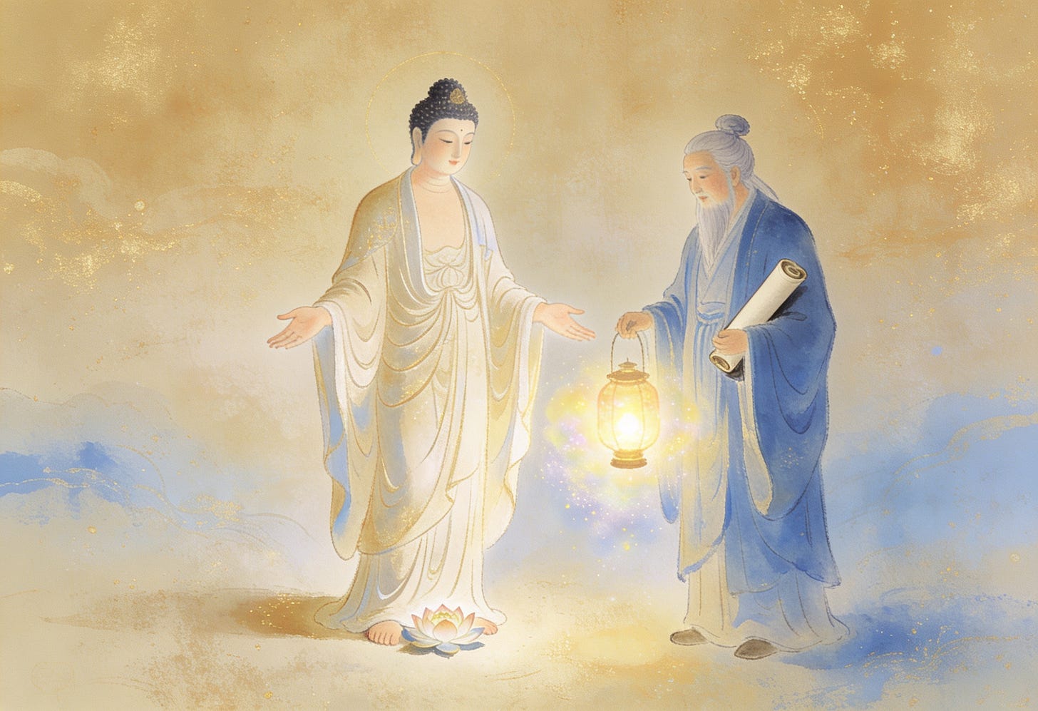Impressionaistic renderings of compassion and wisdom in Eastern robes