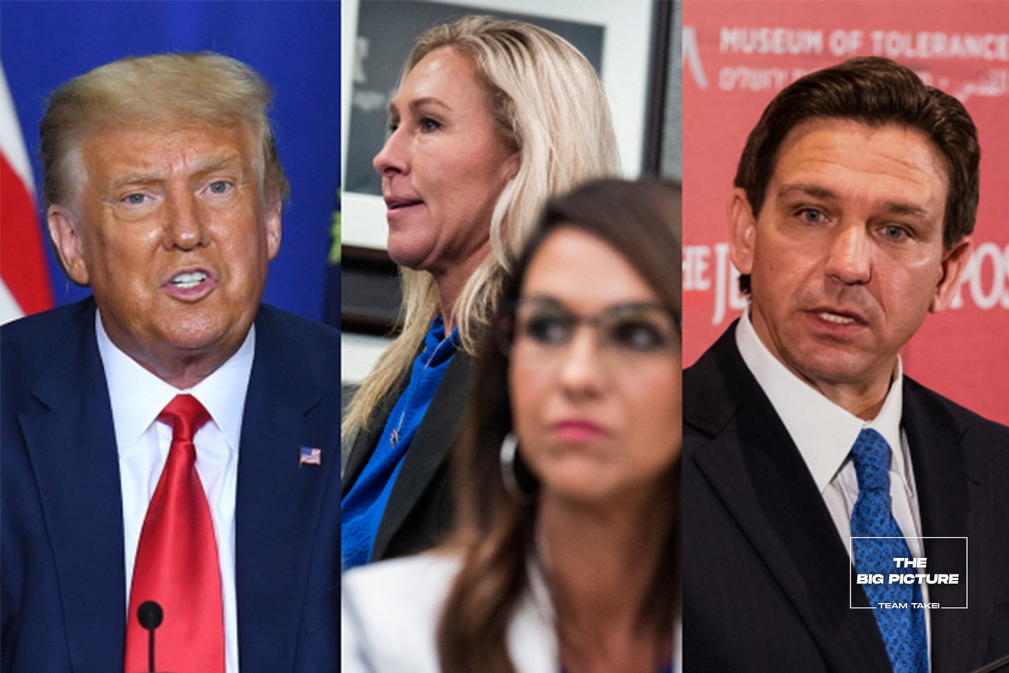 Donald Trump; Marjorie Taylor Greene and Lauren Boebert; Ron DeSantis. Donald Trump; Marjorie Taylor Greene and Lauren Boebert; Ron DeSantis.