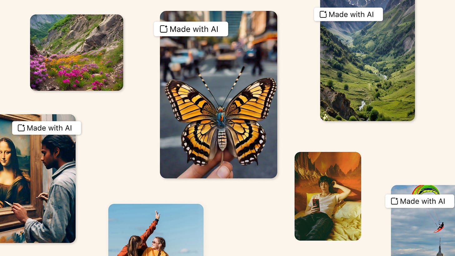 Collage showing "Made with AI" label on AI-generated images