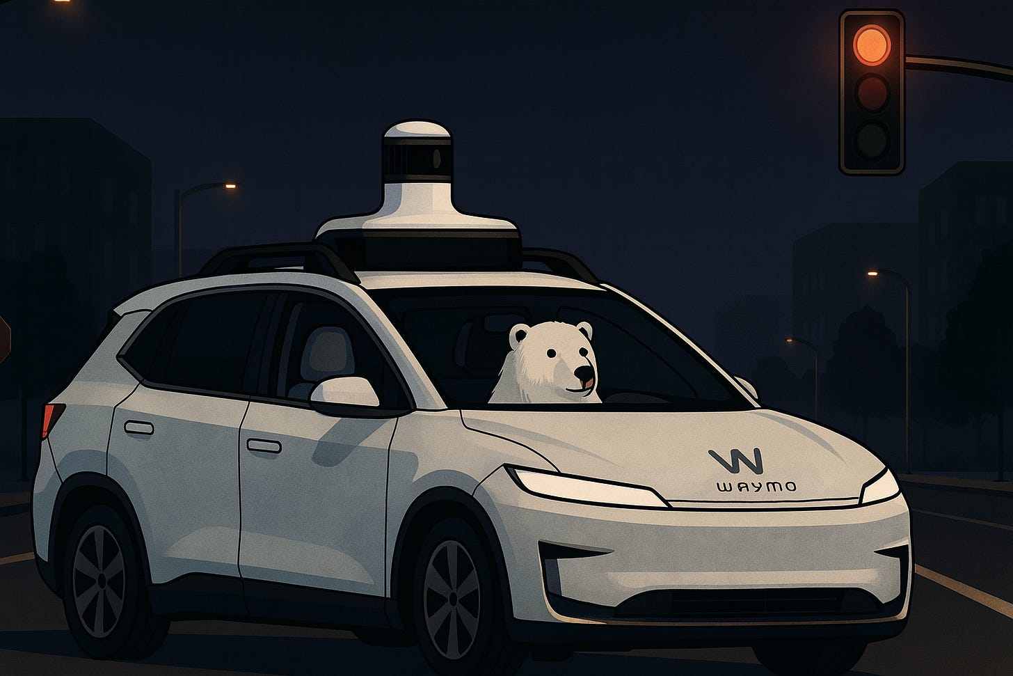 Waymo with polar bear as passenger Waymo with polar bear as passenger