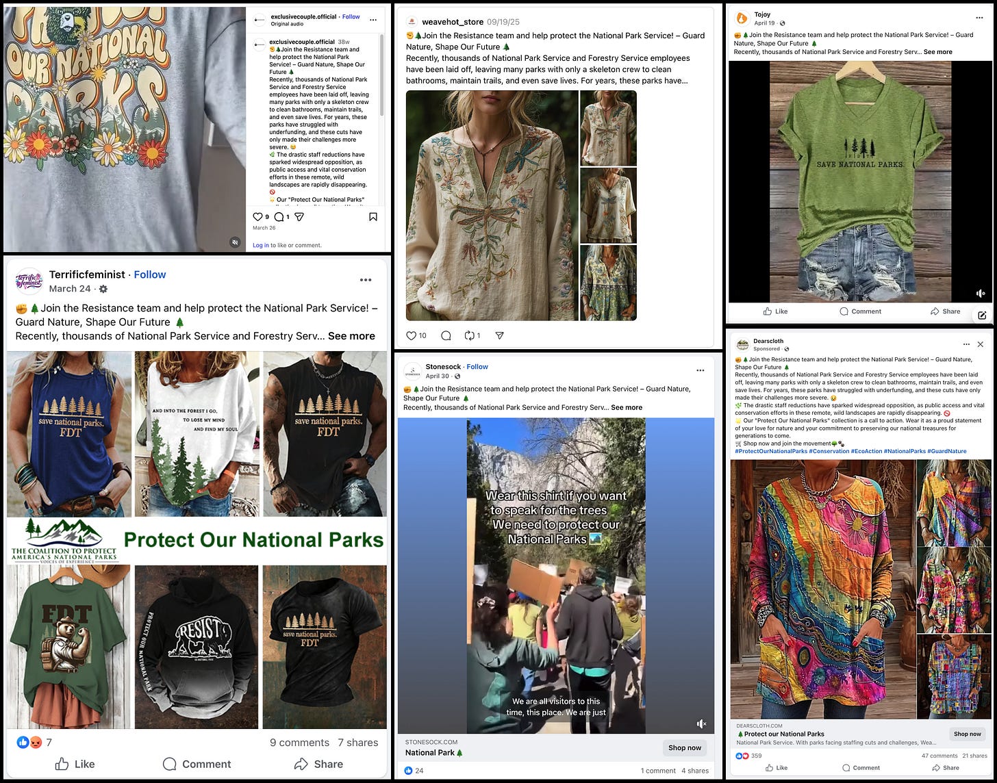 collage of six social media posts with identical text from different accounts