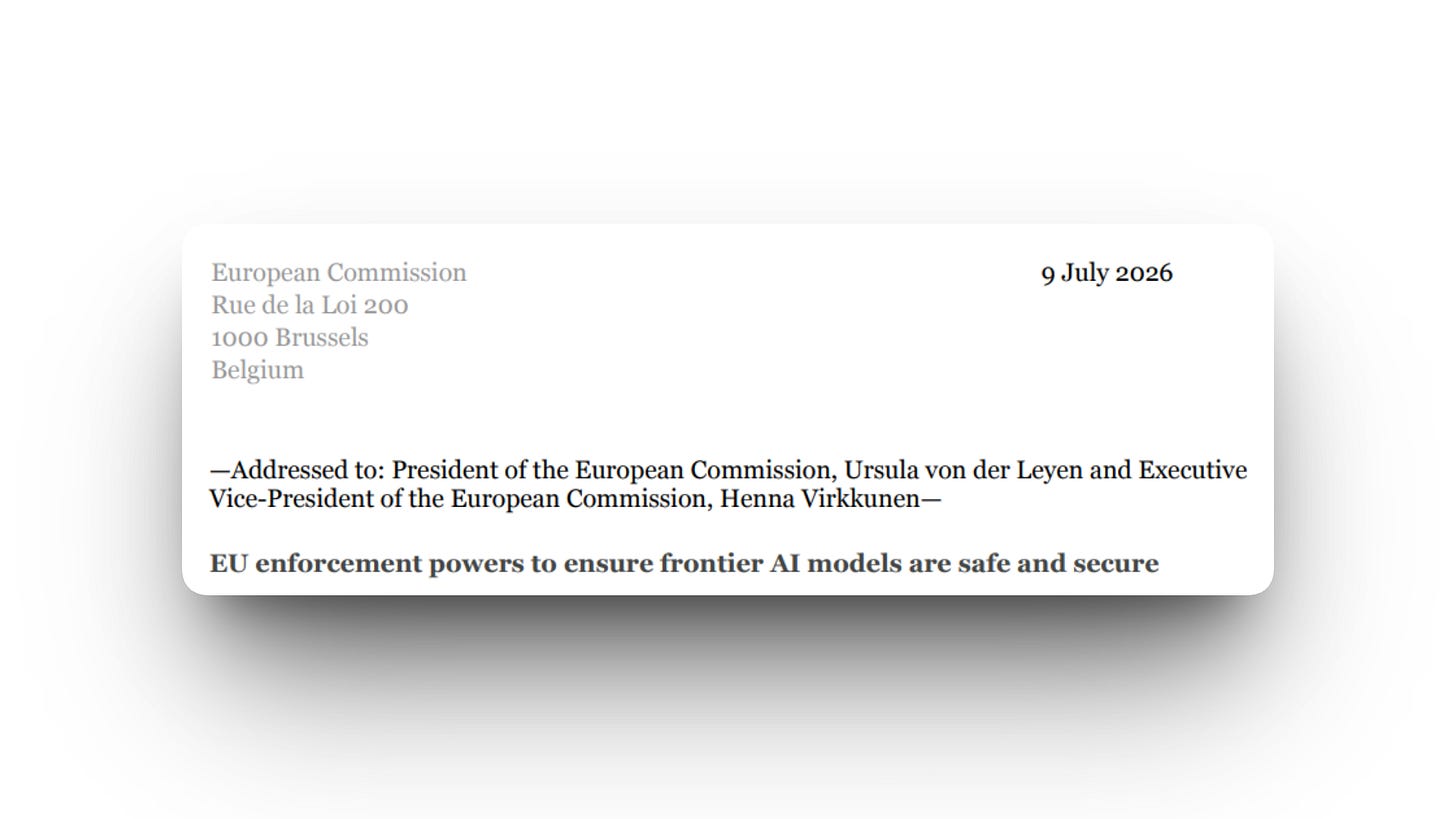 Letter to European Commission about EU AI enforcement powers.