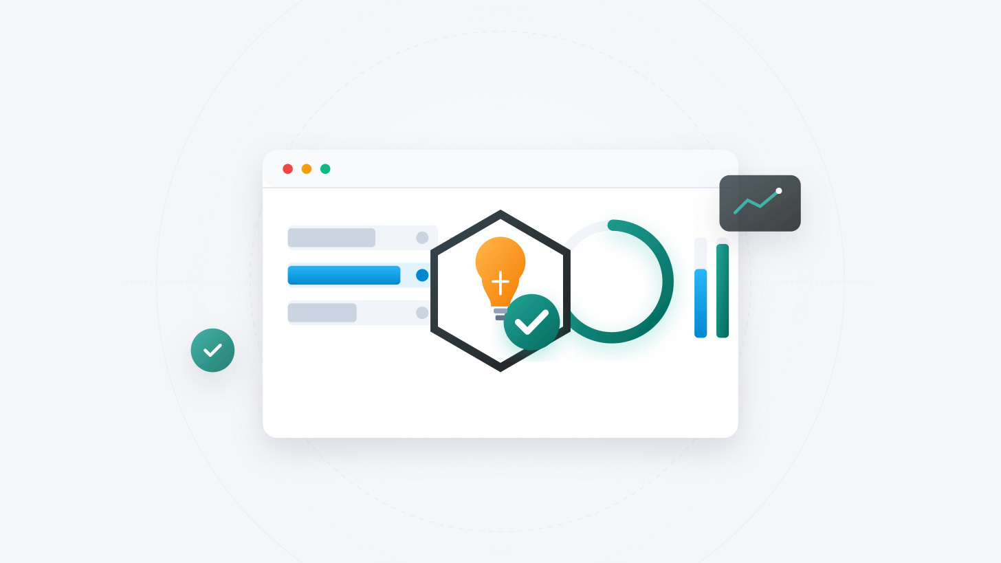 The central focus features a sleek, minimalist business validation dashboard interface. On the left side of the dashboard, conceptual user data flows and merges through blue and silver channels. On the right, dynamic teal and dark gray charts display positive market metrics and upward trends.  At the center of the composition, a sharp hexagonal dark frame locks in a stylized orange and yellow glowing lightbulb icon, symbolizing a business idea. Overlapping the bottom right of this concept is a prominent teal validation seal containing a crisp, white checkmark, illustrating a thoroughly verified, data-proven market concept.