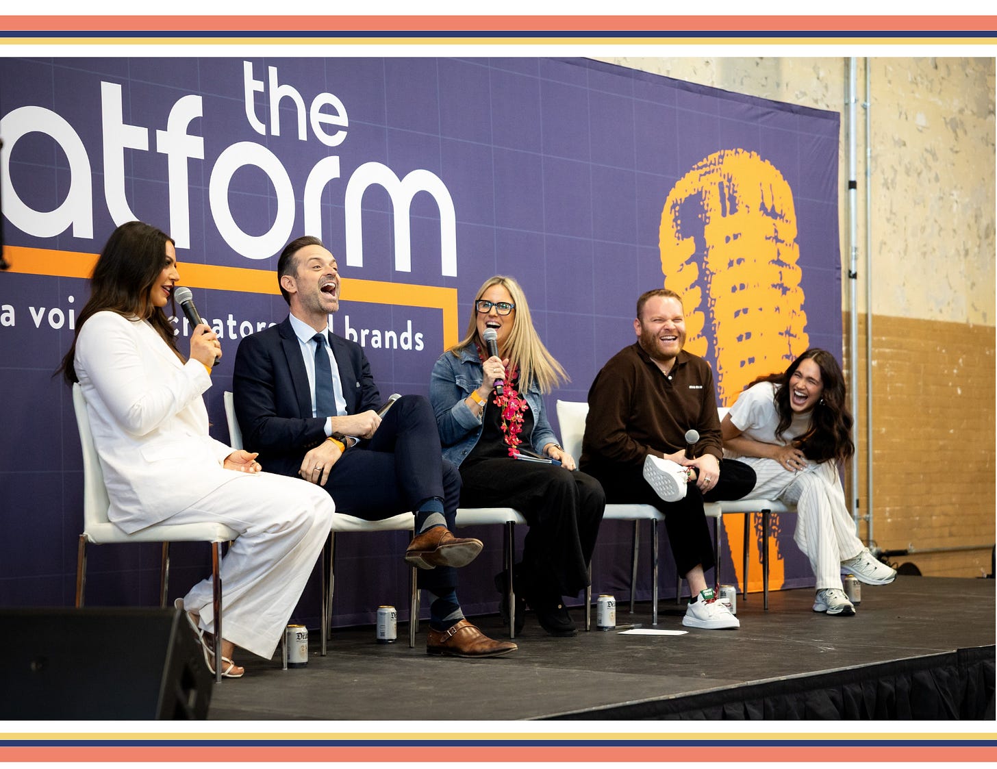 5 people sitting on stage with microphones, conference is The Platform, panelists are Nicole Marcus, Nick Kosir, Lia Haberman, Bran Flakezz and Abbie Herbert