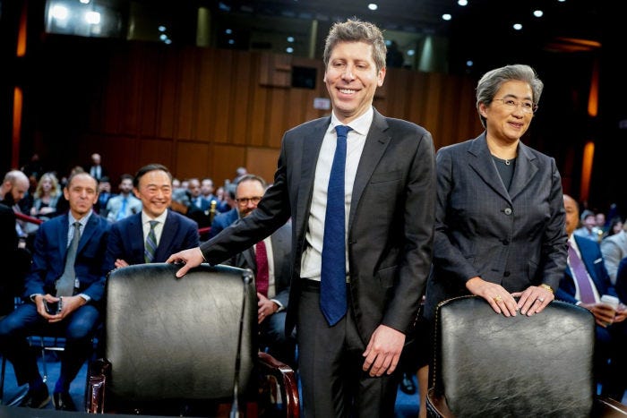 Sam Altman and Lisa Su arrive for a Senate hearing.