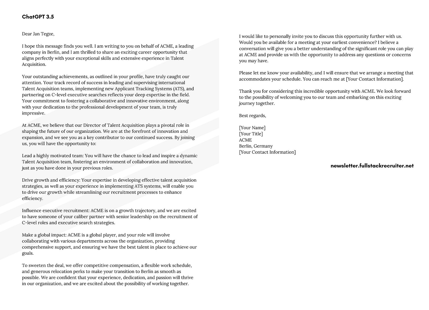 ChatGPT 3.5 Outreach Message