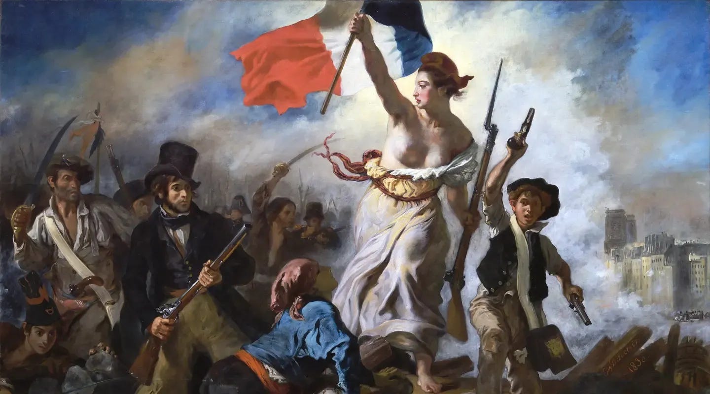 La Libertad guiando al pueblo, cuadro del pintor francés Eugène Delacroix en 1830 (Dominio Público). La Libertad guiando al pueblo, cuadro del pintor francés Eugène Delacroix en 1830 (Dominio Público).