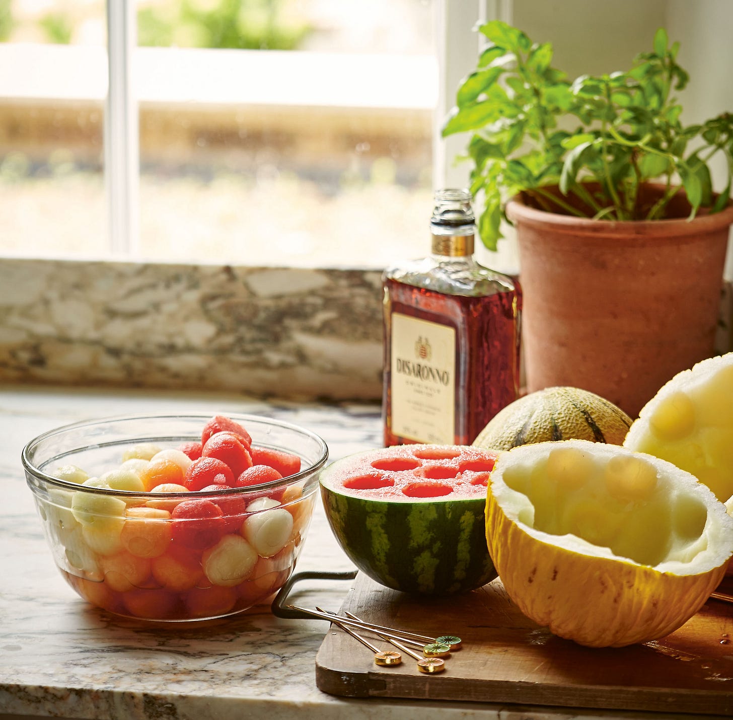 Melon balls with amaretto from Manon Legreve.