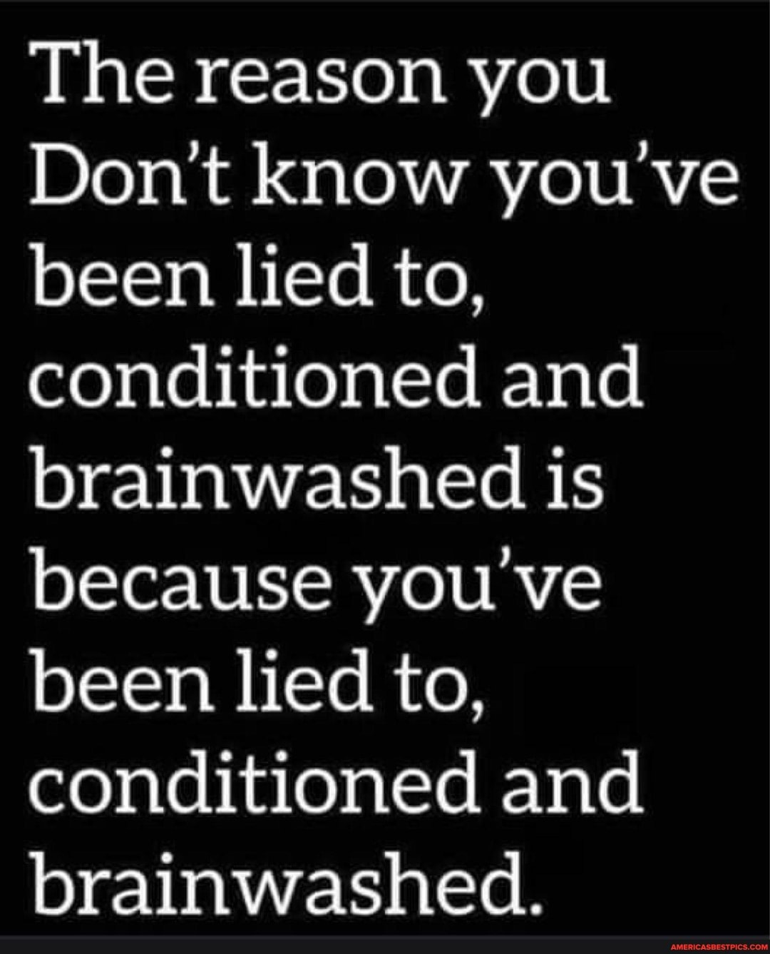 The Reason You Don't Know You've Been Lied to, Conditioned, and Brainwashed Meme The Reason You Don't Know You've Been Lied to, Conditioned, and Brainwashed Meme