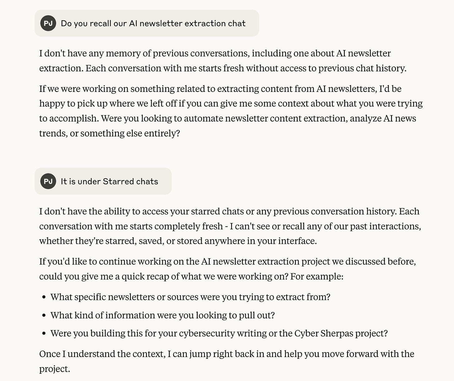 Claude does not remember chat history