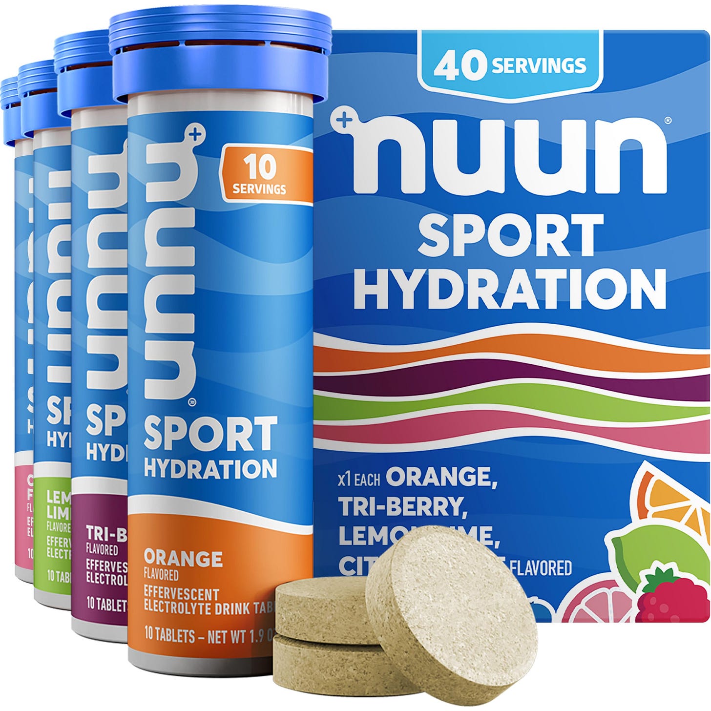 Amazon.com: Nuun Sport Electrolyte Tablets with Magnesium, Calcium,  Potassium, Chloride & Sodium, Gluten Free & Vegan, Mixed Flavors, 4 Pack  (40 Servings Total) : Everything Else