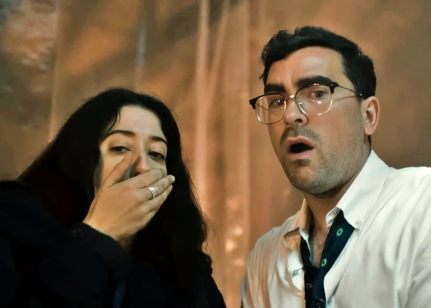 Taylor Ortega as Morgan and Dan Levy as Nicky on Big MistakesTaylor Ortega as Morgan and Dan Levy as Nicky on Big Mistakes