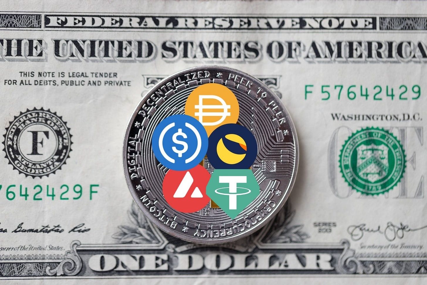 Dollar bill with stablecoins Dollar bill with stablecoins