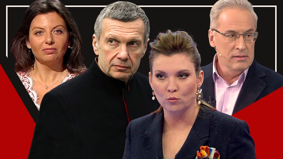 An image showing TV presenters Margarita Simonyan, Vladimir Solovyov, Olga Skabeyeva and Andrey Norkin