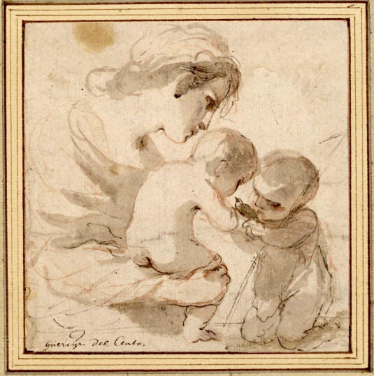 Oil Painting Replica | Mary with the child Jesus and John the Baptist by Guercino (Barbieri, Giovanni Francesco) (1591-1666, Italy) | WahooArt.com Oil Painting Replica | Mary with the child Jesus and John the Baptist by Guercino (Barbieri, Giovanni Francesco) (1591-1666, Italy) | WahooArt.com