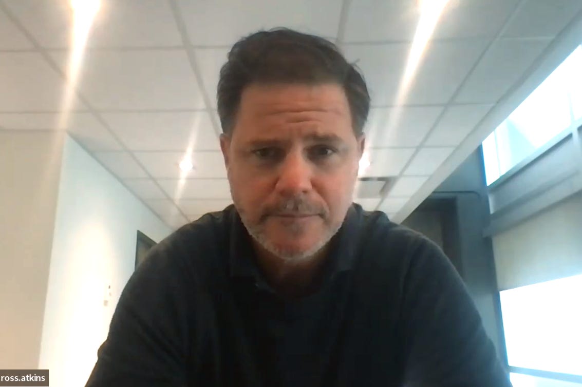 Blue Jays GM Ross Atkins during Monday's Zoom session with reporters