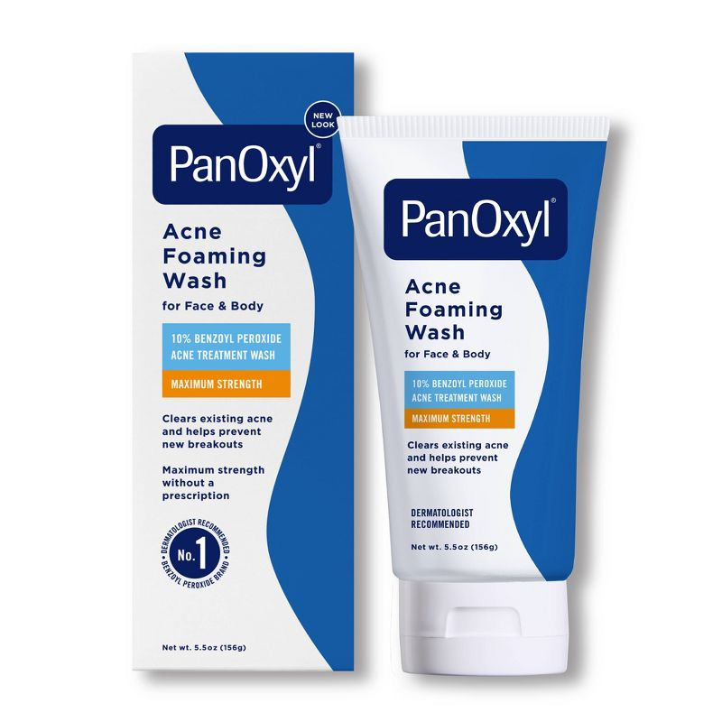PanOxyl Maximum Strength Antimicrobial Acne Foaming Wash for Face, Chest and Back with 10% Benzoyl Peroxide - Unscented - 5.5oz, 1 of 10