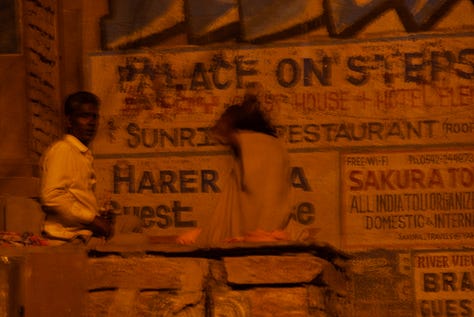 Scenes of the ghats. Nightfall. Benares.
