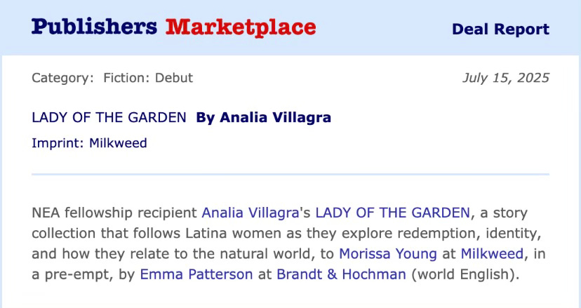 Publishers Marketplace book deal announcement for LADY OF THE GARDEN by Analía Villagra Publishers Marketplace book deal announcement for LADY OF THE GARDEN by Analía Villagra