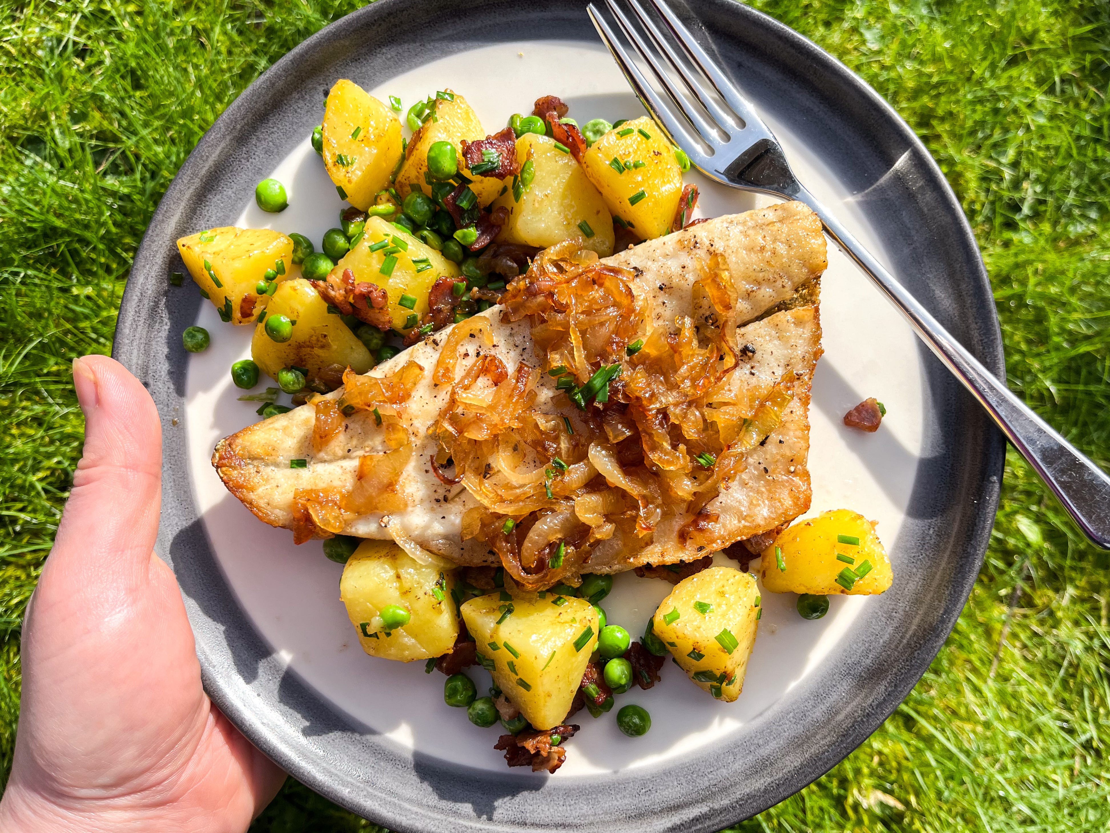 box fish cooked White Combo Caramelised Onion Sea Bass with