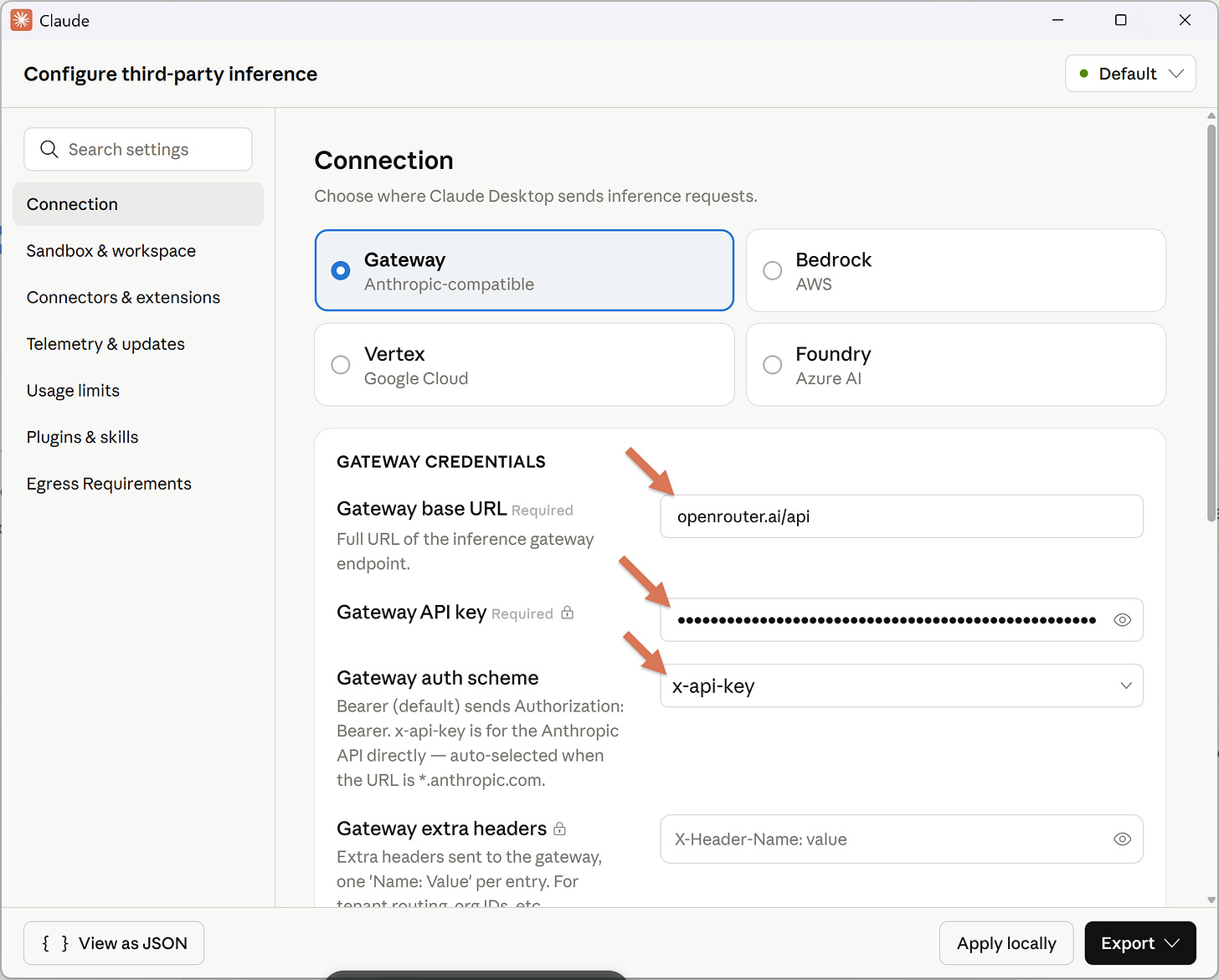 Cowork: How to configure third-party inference, 3P