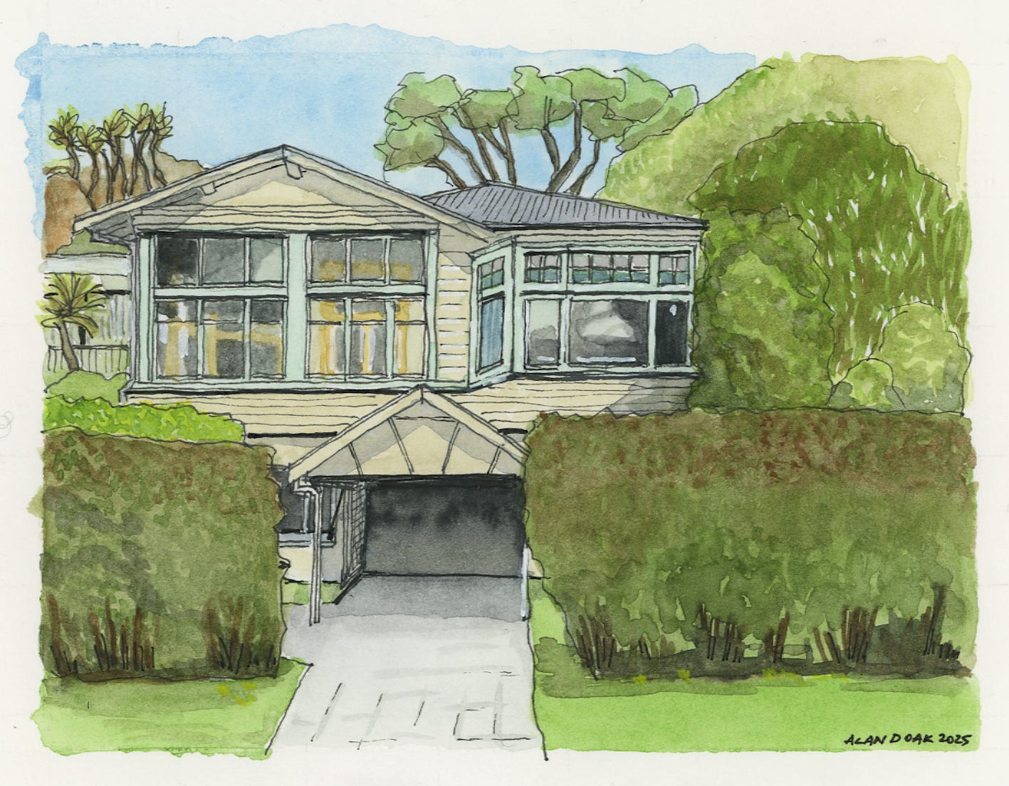 Watercolour painting of a house in Wellington