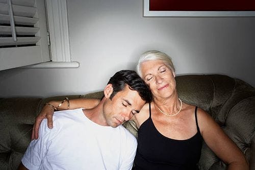 woman with arm around younger man - older woman and younger man stock pictures, royalty-free photos & images