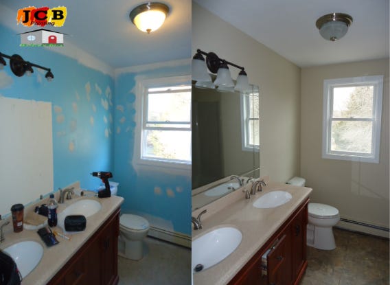 Bathroom repaint before and after.