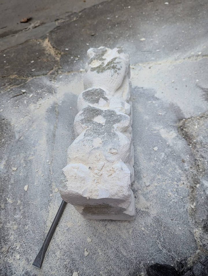 Michal Plis carving in lime stone abstract piece