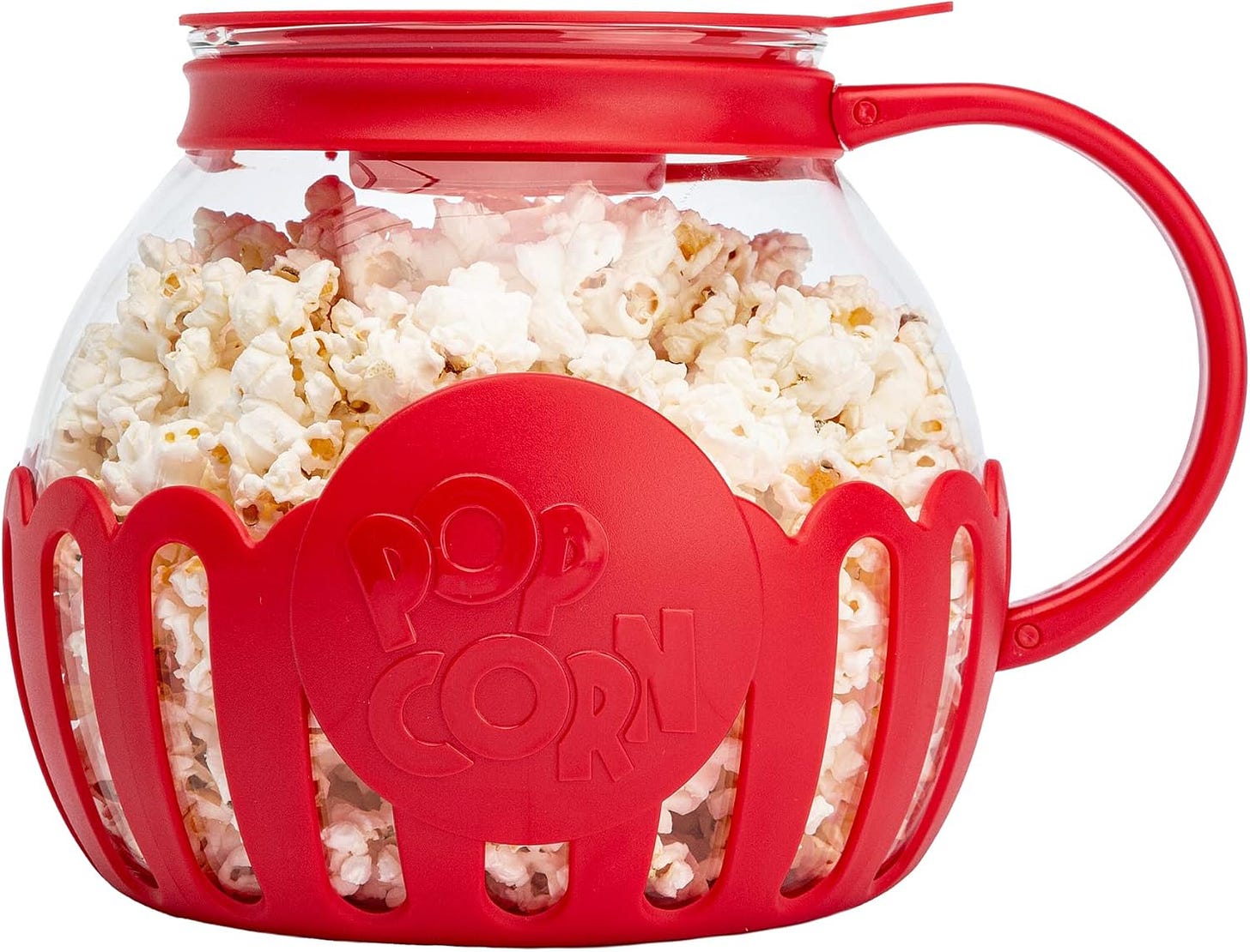 a red Ecolution Patented Micro-Pop Microwave Popcorn Popper with Temperature Safe Glass a red Ecolution Patented Micro-Pop Microwave Popcorn Popper with Temperature Safe Glass