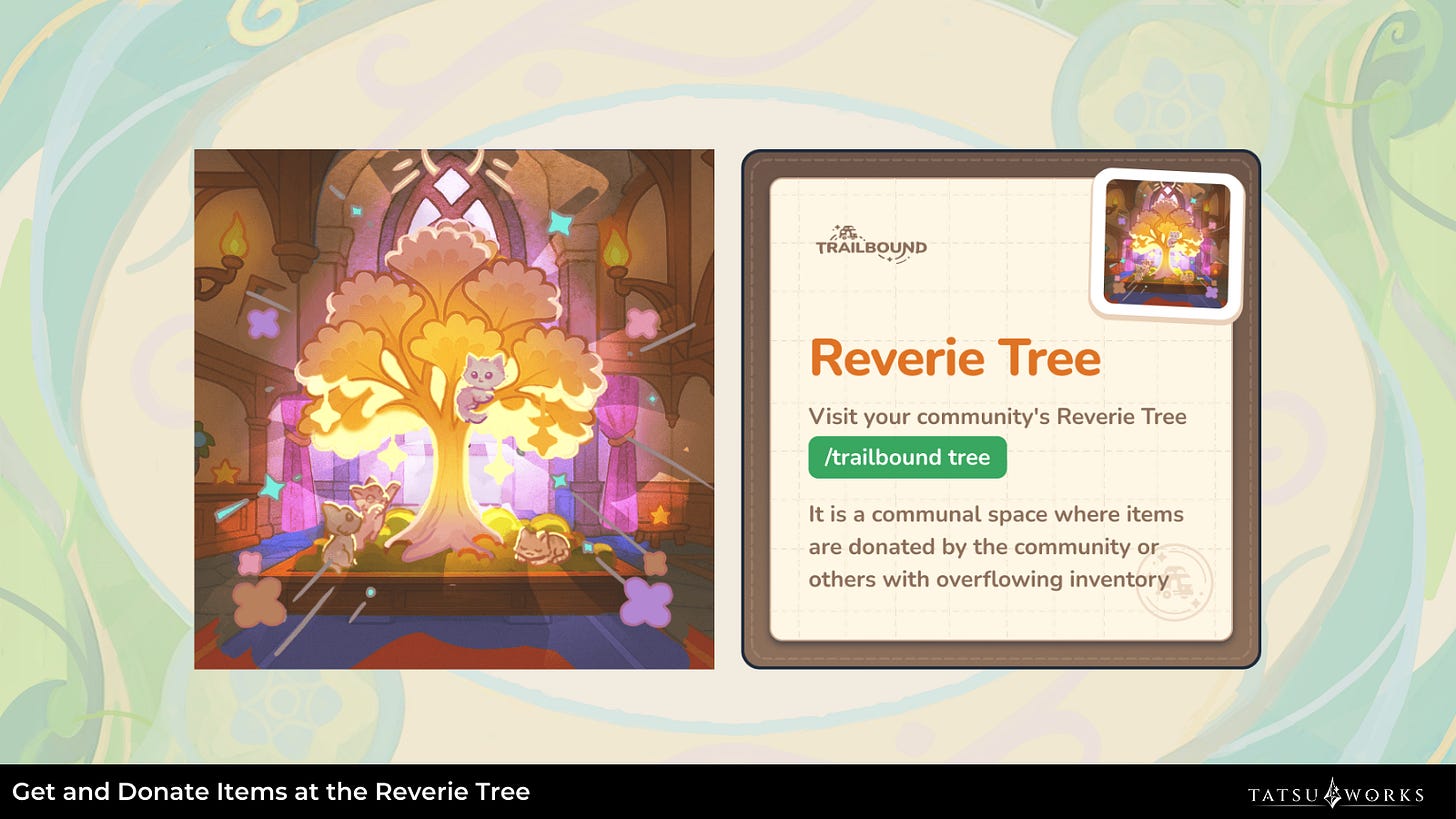 Picture of Reverie Tree in Trailbound, a cozy game on Discord.