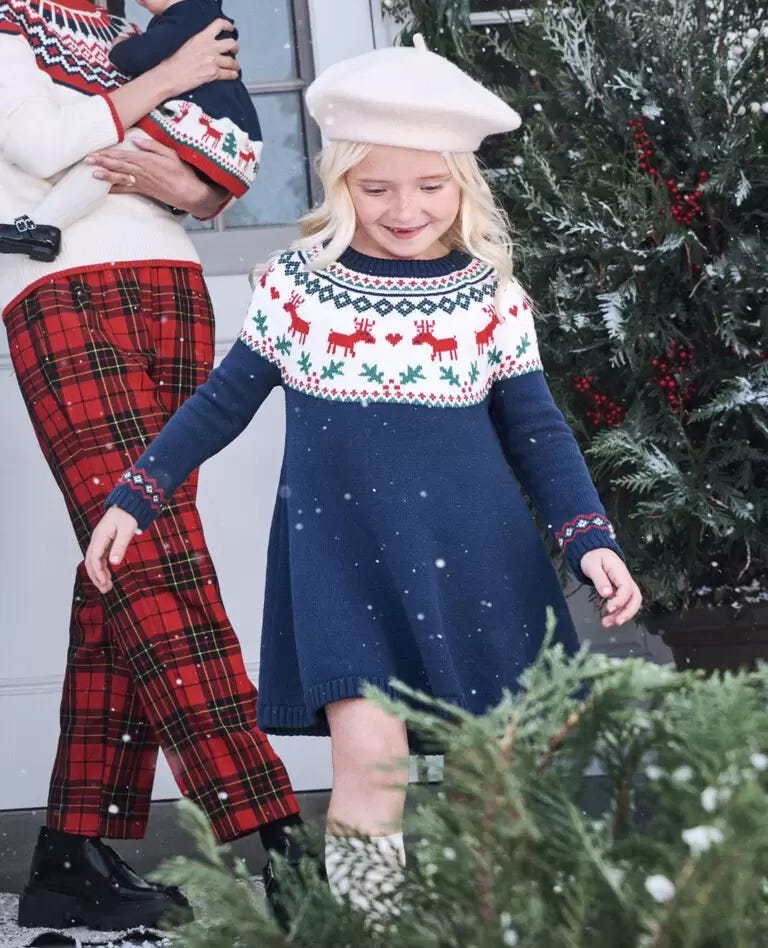 Holiday Sweater Dress in Dear Deer on Navy - main Holiday Sweater Dress in Dear Deer on Navy - main