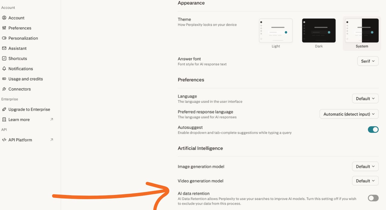 Perplexity back end - allowing the user to turn off data controls Perplexity back end - allowing the user to turn off data controls