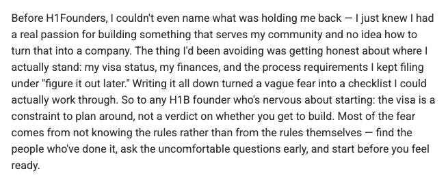 Testimonial from a Cohort 6 alum, with identifying details omitted