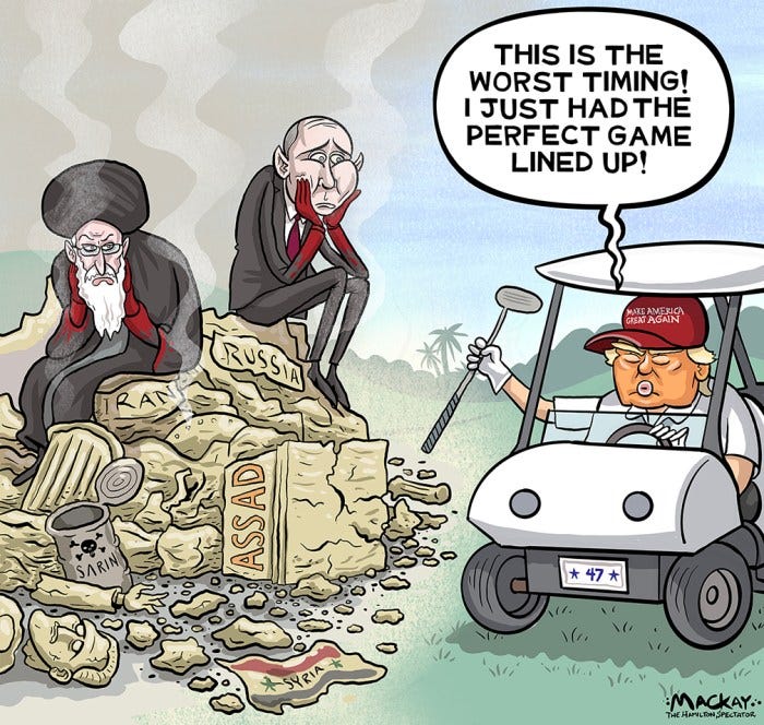 The fall of Assad’s regime in Syria marks a crushing blow to Putin and Iran, stripping them of a key ally and undermining their influence in the Middle East.