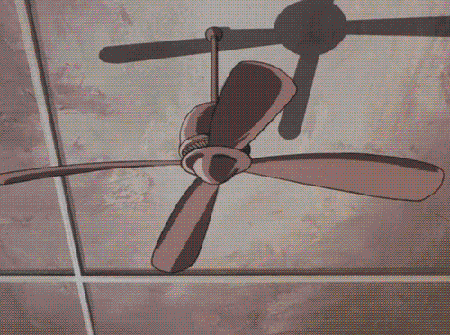 This may contain: a ceiling fan is hanging from the ceiling
