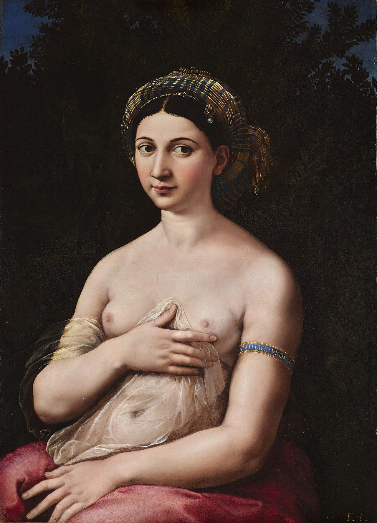 Raphael's La Fornarina, a portrait of a bare shouldered woman said to be his mistress Raphael's La Fornarina, a portrait of a bare shouldered woman said to be his mistress