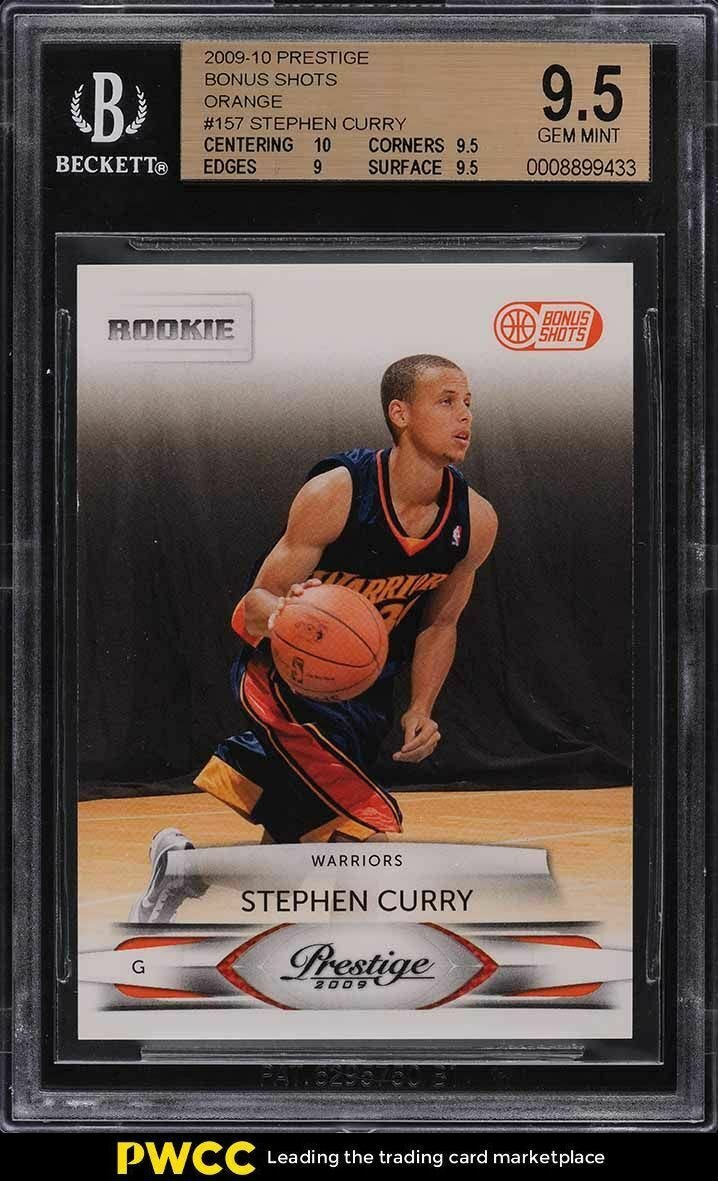Image 1 - 2009-Prestige-Bonus-Shots-Orange-Stephen-Curry-ROOKIE-300-157-BGS-9-5-GEM-MINT