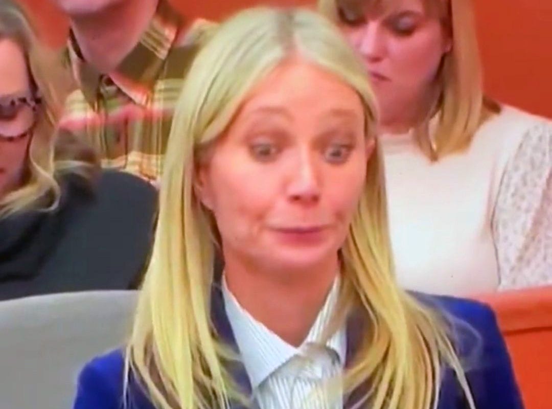 Gwyneth Paltrow pulls a face during her ski trial