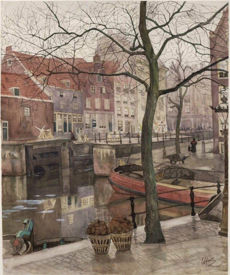 'Sint Antoniesluis' - aquarel: Louis Hartz (herkomst: coll. Stadsarchief Amsterdam)
