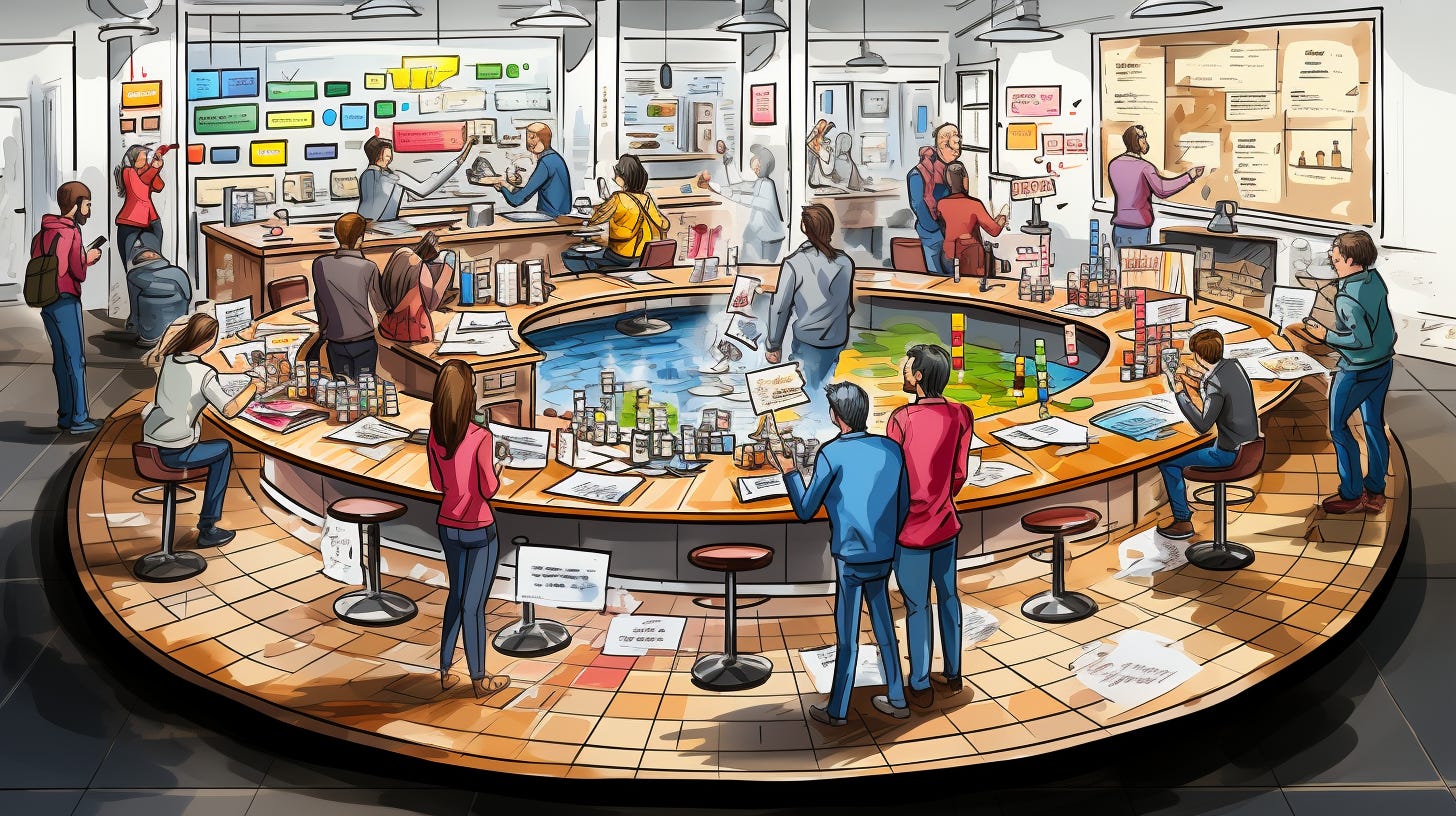 Drawing: Shows a team working in an agile way